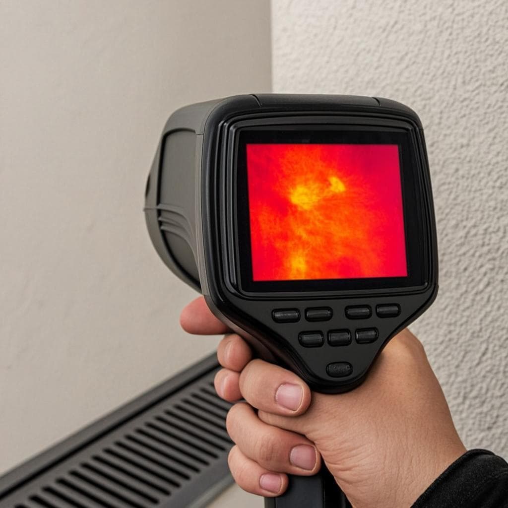 Thermal imaging camera used during a non-invasive leak detection inspection in Reno, NV