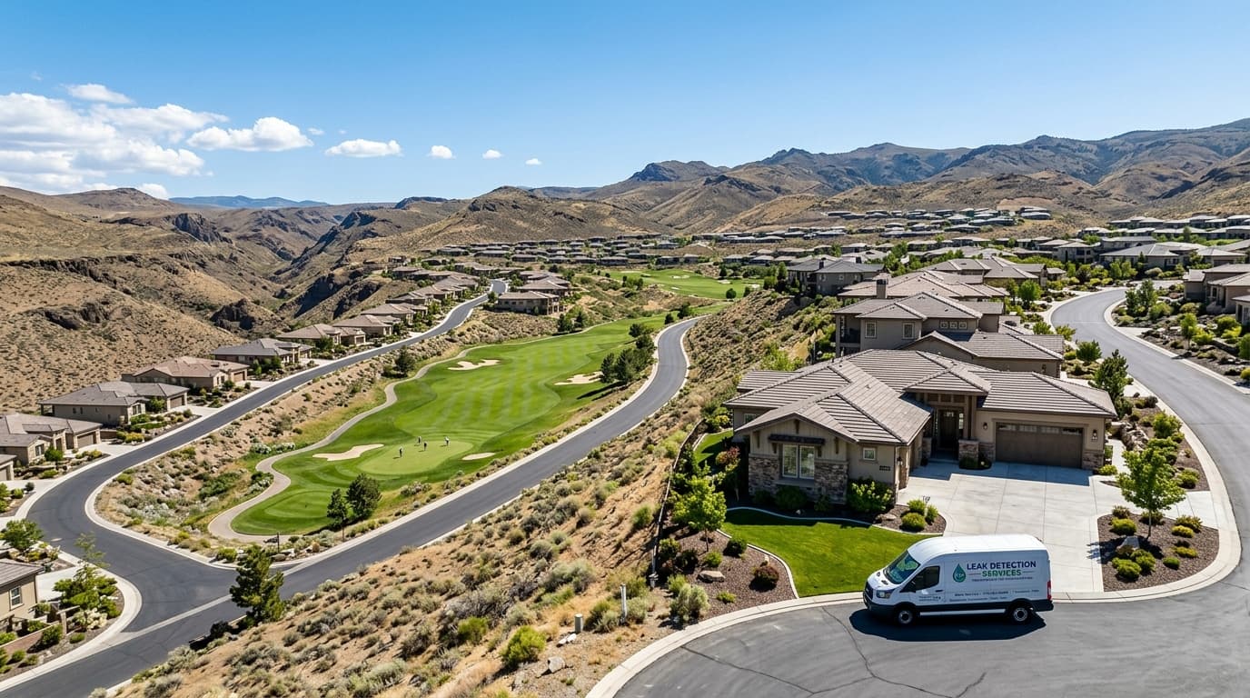 Leak detection service vehicle in Somersett master-planned golf community in Northwest Reno, NV