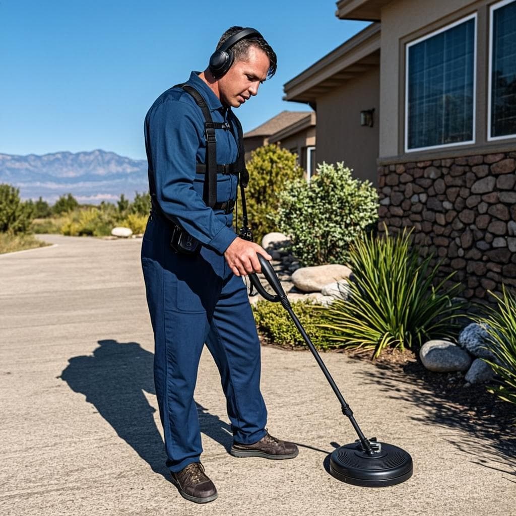 Leak detection specialist surveying a Reno, NV property with an acoustic ground microphone